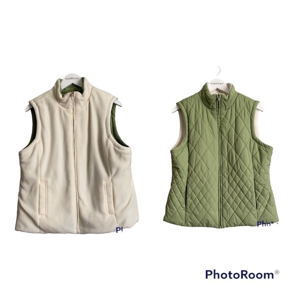 IZOD Women's Reversible Lime Green/White Quilted Puffer Vest | Large NWOT - Picture 1 of 13